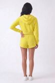Yellow Contrast Piping Printed Zip Up Hoodie With Short Set