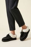 Wine Faux Fur Trim Stitch Detail Moccasin Slippers