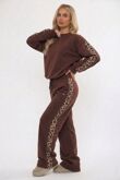 Leopard Print Elasticated Waist Retro Side Stripe Wide Leg Coord Set
