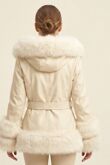 Ivory Faux Fur Trim Hooded Belted Winter Coat