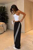 Elasticated Waist Retro Side Stripe Wide Leg Pants