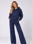 Black Hooded Zip-Up & Stripe Detail Jogger Tracksuit Set