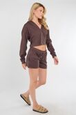 Brown Corset Fit Hooded Short Set