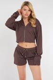 Brown Corset Fit Hooded Short Set