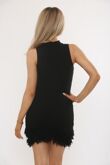 Black Elegant High Neck Knitted Frill Hem Dress