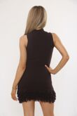 Chocolate Elegant High Neck Knitted Frill Hem Dress