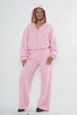 Pink Bubble Hem Zip Up Hoodie With Relaxed Trouser