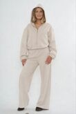 Oatmeal Bubble Hem Zip Up Hoodie With Relaxed Trouser