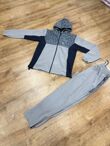 Silver Grey Colorblock Zip Front Hooded Jacket With Tapered Jogger Set