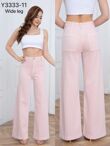 Pink High Waist Super Stretch Front Seam Casual Wide Leg Jean
