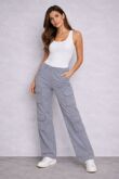 Steel Grey Adjustable Hem Cargo Pocket Wide Leg Trouser