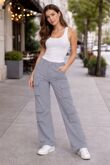 Steel Grey Adjustable Hem Cargo Pocket Wide Leg Trouser
