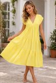 Short Sleeve Relaxed Fit V-Neck Tiered Maxi Dress