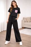 Short Sleeve Pink Glitter Pocket Design T-Shirt With Trouser