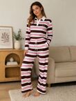 Brown With Pink Rugby Striped Sweatshirt With Wide Leg Trousers