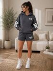 Slate Grey Oversized New York Printed Hoodie With Shorts Set