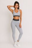 Grey Striped Band Gym Crop Top And Legging Set