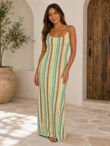 Sleeveless Spaghetti Strap Zig Zag Print Maxi Dress