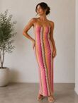 Sleeveless Spaghetti Strap Zig Zag Print Maxi Dress