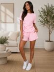 Cheesecloth Crinkle Texture Ruched Sides Top With Short Set