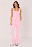 Pink Interlock Molly Button Tank Top With Flare Trouser
