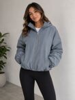 Slate Grey Balloon Sleeve Lined Zip Windbreaker Jacket