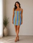 Sleeveless Spaghetti Strap Zig Zag Print Midi Dress