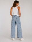 Blue Light Wash Strawberry Embroidered Wide Leg Jean