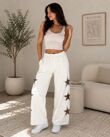 Cream Studded Leopard Star Patch Elastic Waist Palazzo Trouser