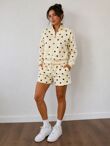 Butter Yellow Polka Dot 2 Stripe Zipped Sweatshirt With Short Set