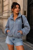 Wine Balloon Sleeve Printed Lined Zip Windbreaker Jacket