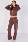 Hooded Cropped Zip-Up & Side-Stripe Jogger Tracksuit Set