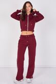Chocolate Hooded Cropped Zip-Up & Side-Stripe Jogger Tracksuit Set