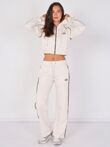 Chocolate Printed Hooded Cropped Zip-Up & Side-Stripe Jogger Tracksuit Set