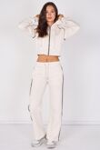Hooded Cropped Zip-Up & Side-Stripe Jogger Tracksuit Set