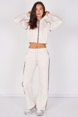 Chocolate Hooded Cropped Zip-Up & Side-Stripe Jogger Tracksuit Set