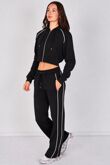Cream Hooded Cropped Zip-Up & Side-Stripe Jogger Tracksuit Set
