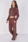 Hooded Cropped Zip-Up & Side-Stripe Jogger Tracksuit Set