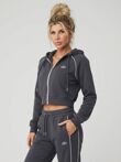 Black Printed Hooded Cropped Zip-Up & Side-Stripe Jogger Tracksuit Set