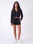 Pink Contrast Piping Printed Zip Up Hoodie With Short Set