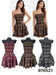 Strapless Plaid Double Button Tiered Mini Dress