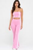Pink Strapless Cropped Printed Top With Side Striped Flare Trouser