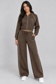 Hooded Elastic Cropped Printed Zip-Up & Side-Stripe Jogger Set