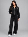 Hooded Elastic Cropped Printed Zip-Up & Side-Stripe Jogger Set
