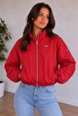 Red Balloon Sleeve Printed Lined Zip Windbreaker Jacket