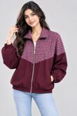 Long Sleeve Colour Block Zip-Up Checkered Jacket