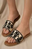 Black Floral Crystal And Pearl Embellished Flat Slider Sandals