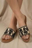 Black Floral Crystal And Pearl Embellished Flat Slider Sandals