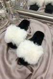 White Fluffy Faux Fur Slider Slippers