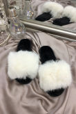 White Fluffy Faux Fur Slider Slippers